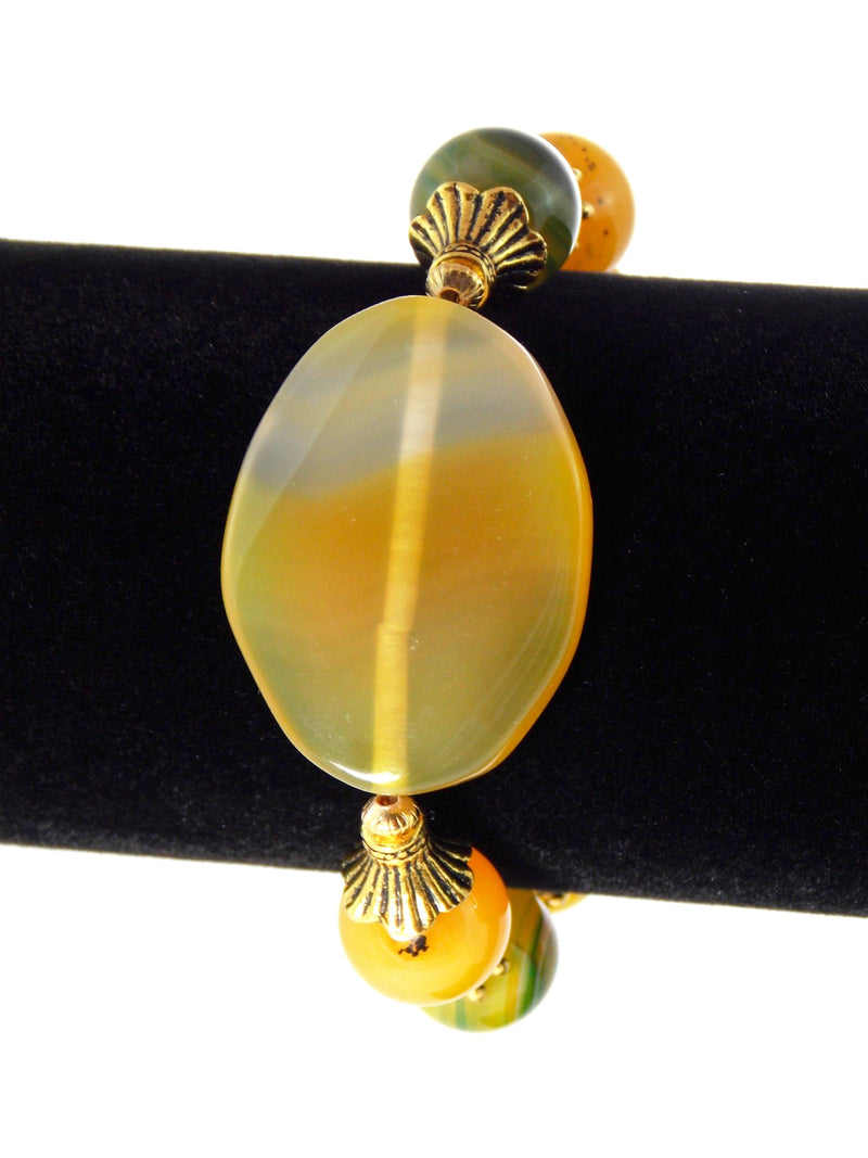 Yellow Agate Stone Gold Plated Beaded Statement Bracelet