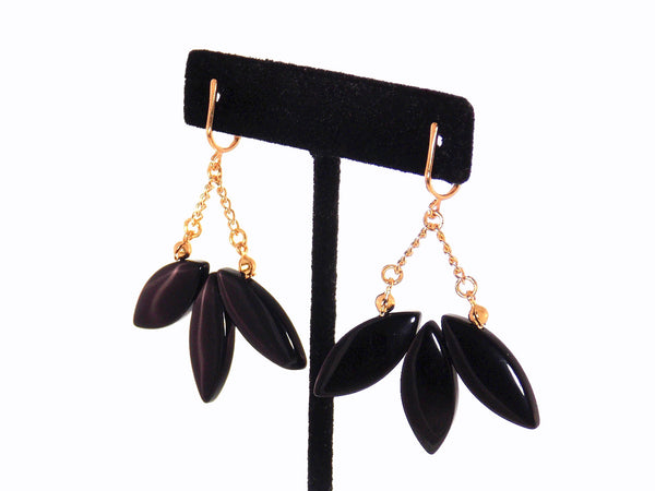 Black & Gold Glass Fan Statement Earrings by KMagnifiqueDesigns