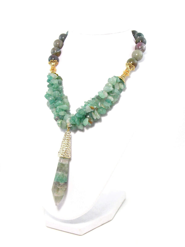 Green And Gold Crystal Pendant Chunky Gemstone Statement Necklace