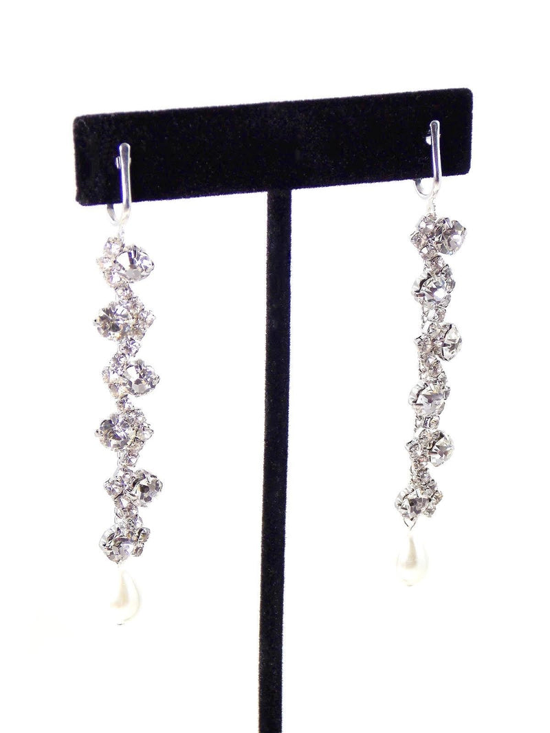 Silver Crystal Pearl Drop Bridal Statement Earrings