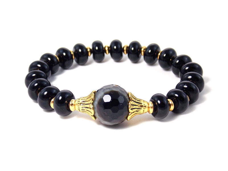 Black Agate And Onyx Stone Gold Plated Statement Jewelry Set by KMagnifiqueDesigns