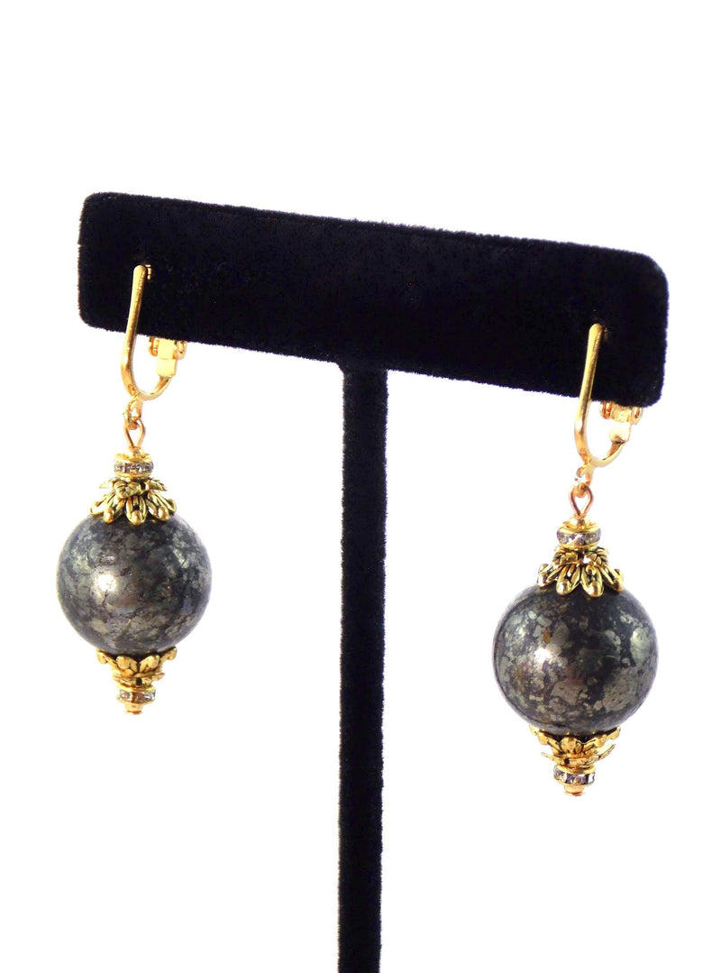 Pyrite Ball Drop Short Gold Statement Earrings by KMagnifiqueDesigns