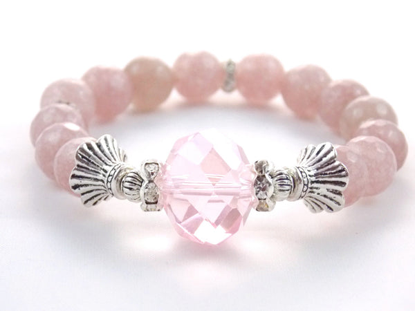 Pink Rose Quartz Silver Crystal Gemstone Bracelet - KMagnifiqueDesigns