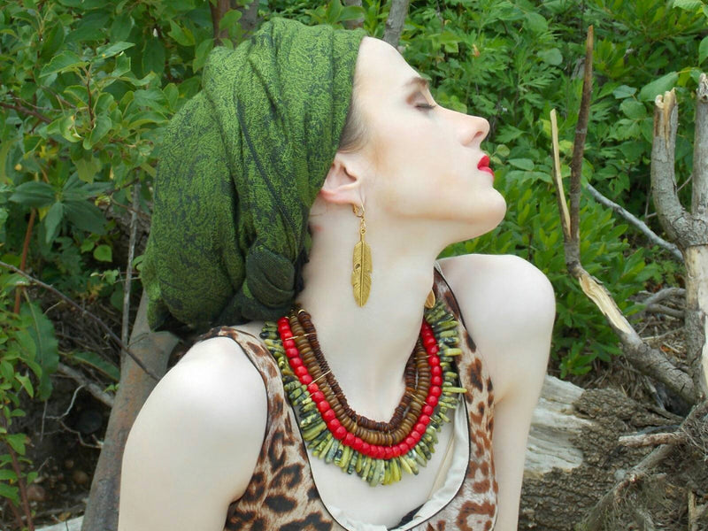 Green Jasper Red Coral African Statement Necklace - KMagnifiqueDesigns