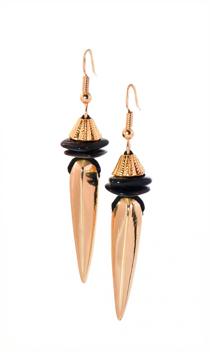 Black and Gold Art Deco Spike Dangle Earrings