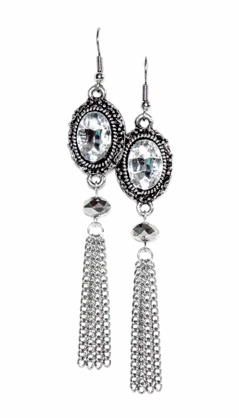 Silver Crystal Clip On Optional Dangle Statement Earrings