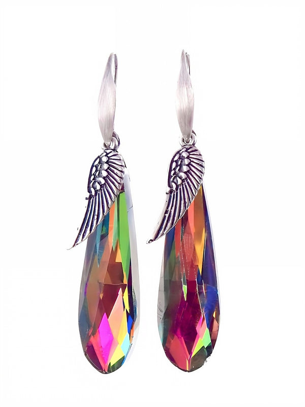 Multicolor Glass Faceted Teardrop Pendant Silver Statement Earrings by KMagnifiqueDesigns