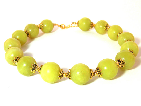 Green Olive Jade Natural Serpentine Stone Gold Plated Bold Chunky Choker Necklace