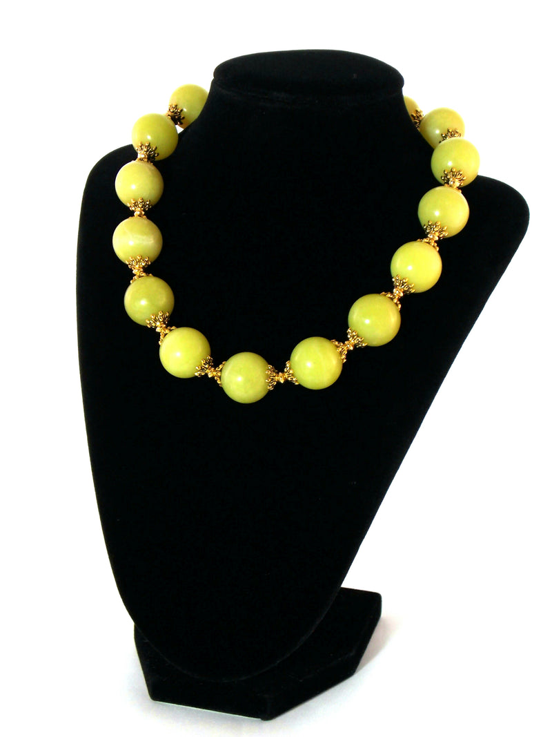 Green Olive Jade Natural Serpentine Stone Gold Plated Bold Chunky Choker Necklace