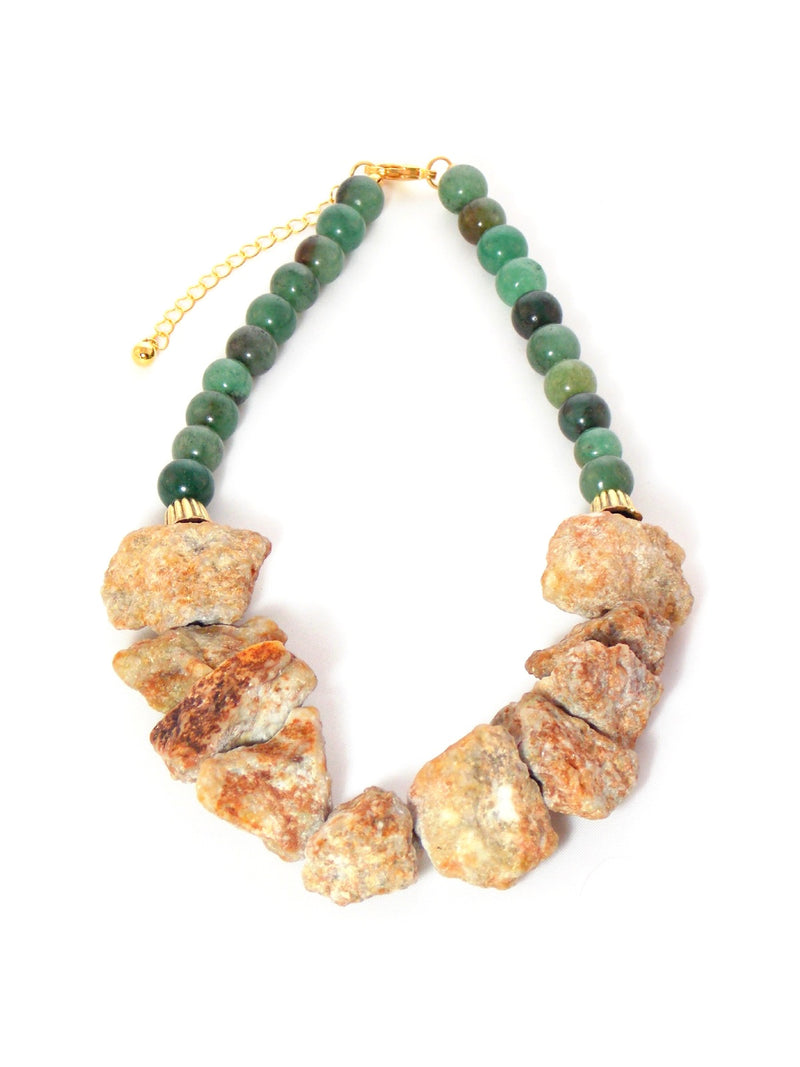 Green Aventurine & Raw Natural Stone Chunky Bib Statement Necklace