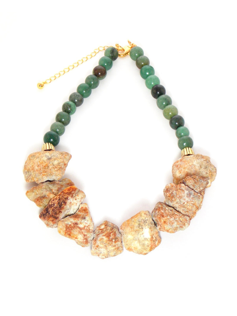 Green Aventurine & Raw Natural Stone Chunky Bib Statement Necklace