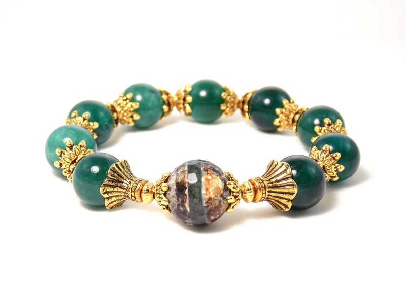 Green Aventurine Gold Plated Gemstone Bracelet - Main Image