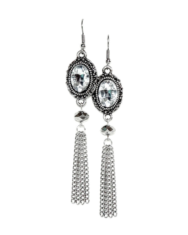 Silver Crystal Clip On Optional Dangle Statement Earrings