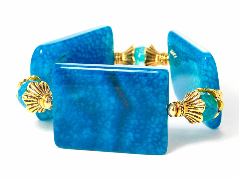 Blue Agate Chunky Stone Gold Plated Statement Bracelet