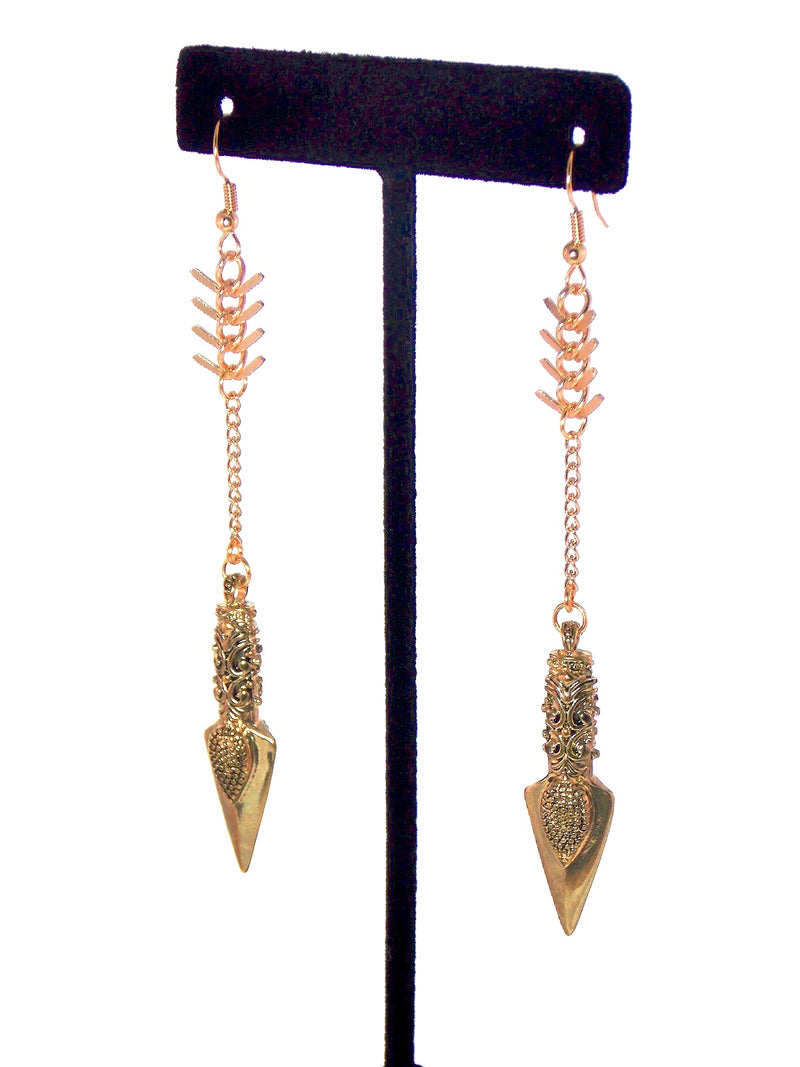 Arrowhead Gold Chain Long Boho Statement Earrings by KMagnifiqueDesigns