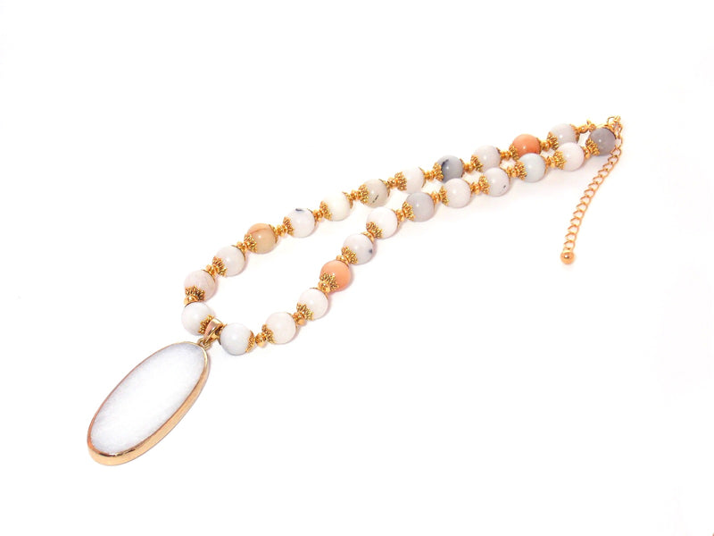 White Quartz Gold Plated Pendant Stone Necklace - KMagnifiqueDesigns
