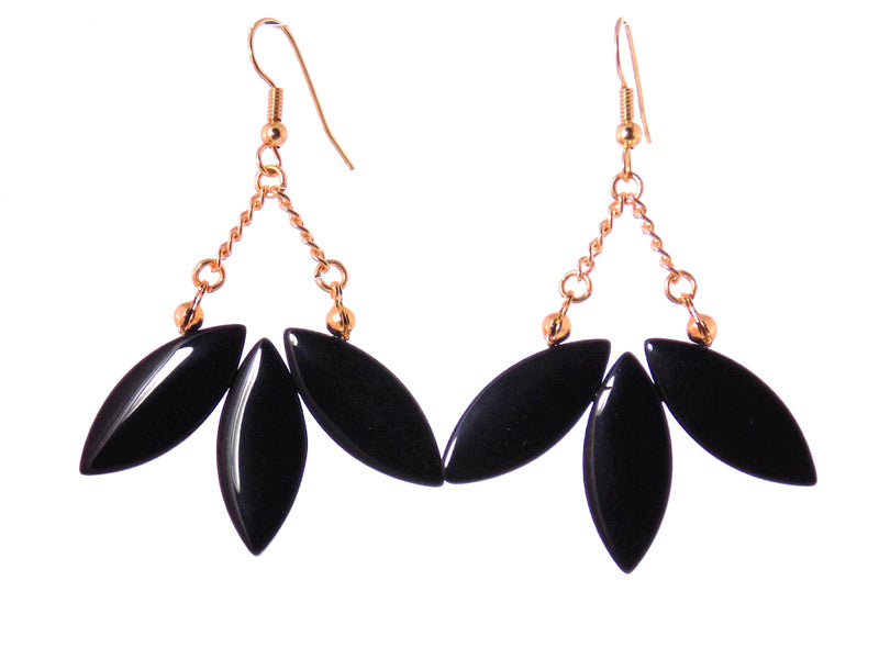 Black & Gold Glass Fan Statement Earrings by KMagnifiqueDesigns