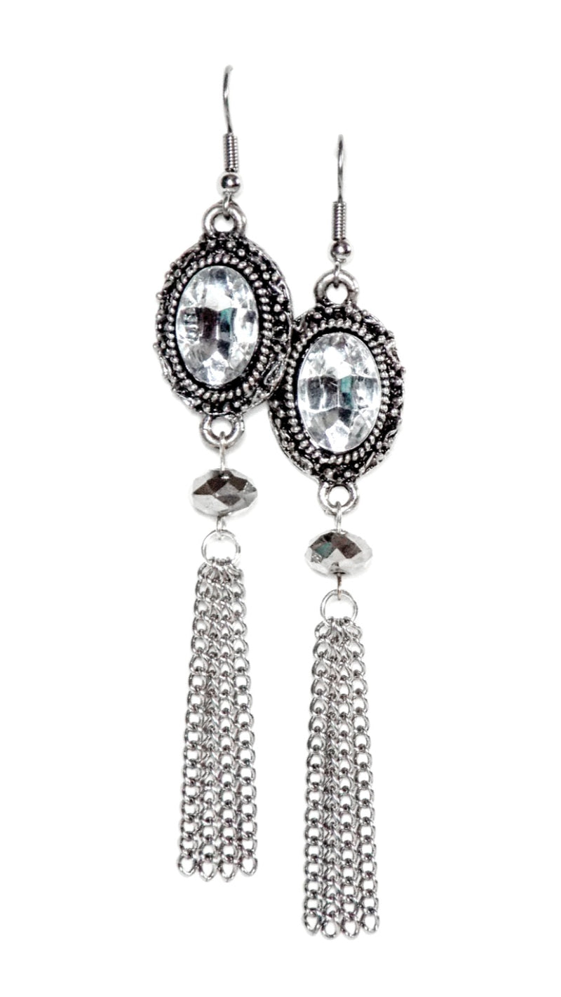 Sterling Silver Plated Crystal Dangle Statement Earrings Clip On Optional