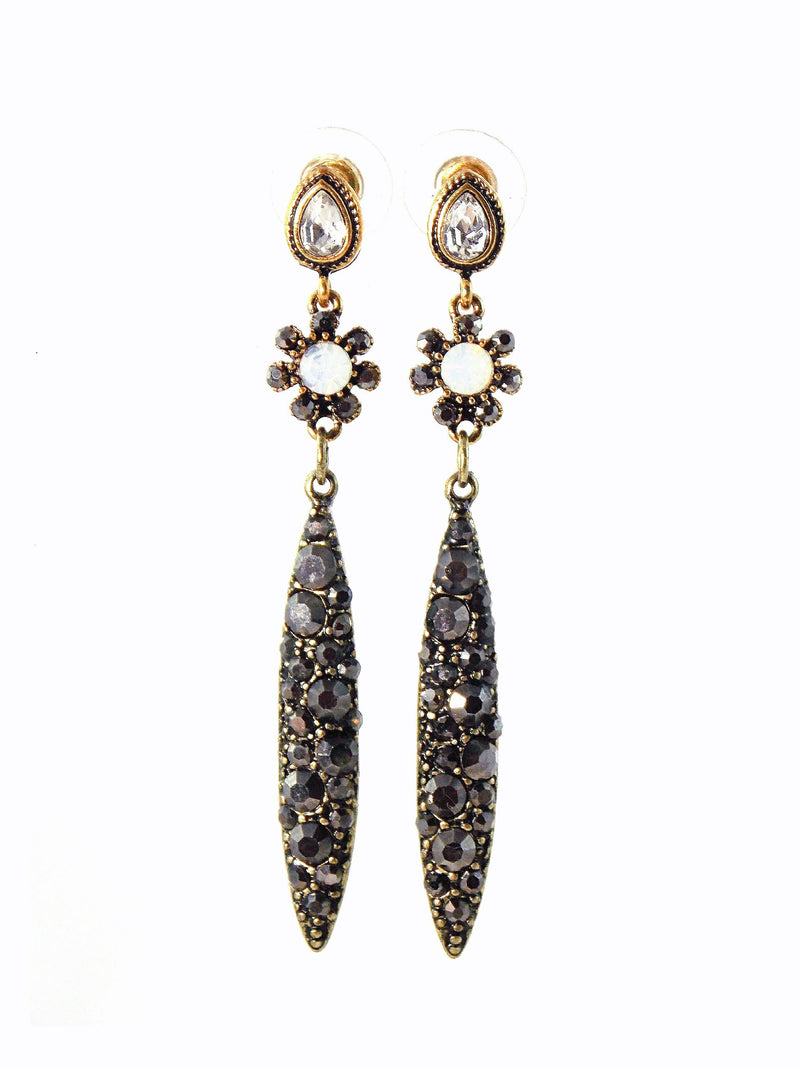 Black And Gold Flower Crystal Statement Earrings