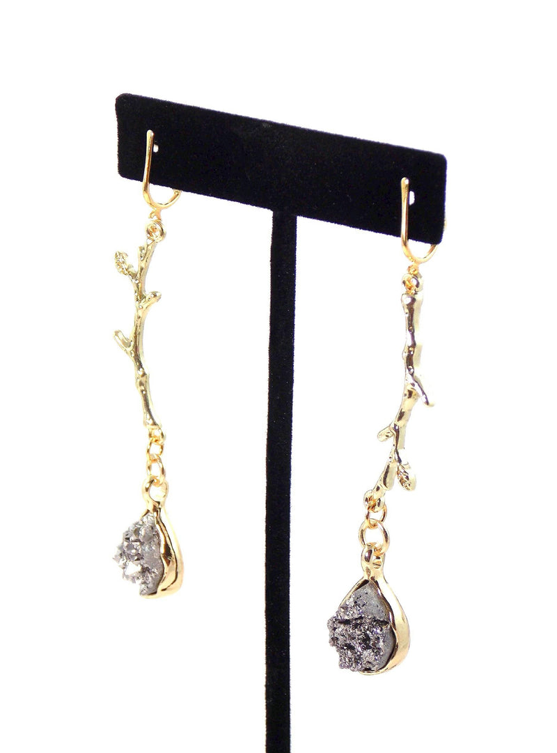 Silver And Gold Druzy Crystal Quartz Statement Earrings