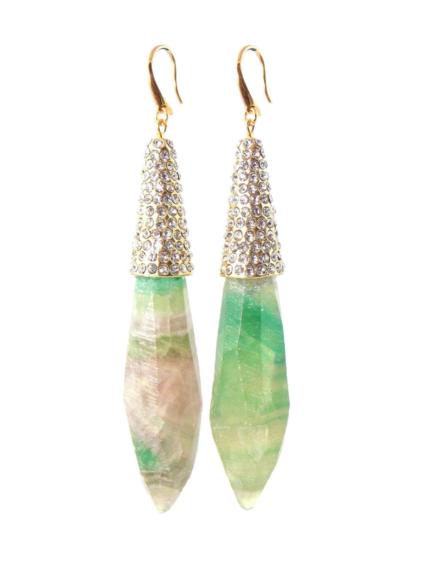 Green Chunky Gemstone Crystal Pendant Statement Earrings