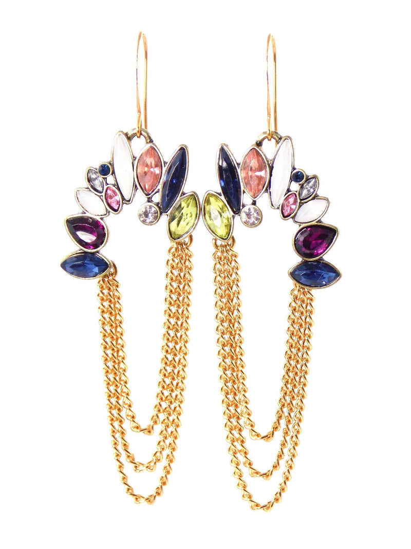 Multicolor Glass Faceted Gold Statement Earrings