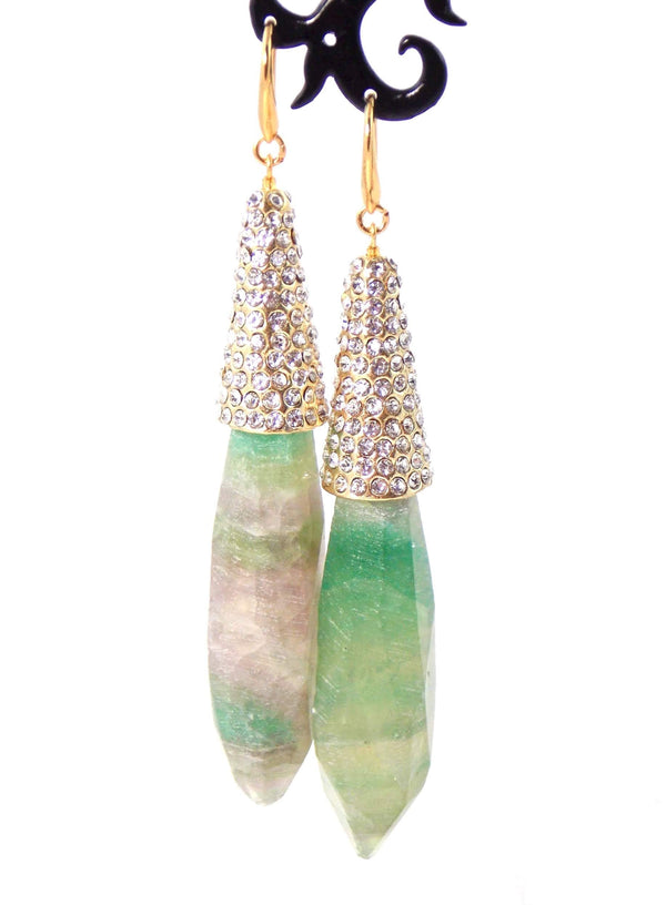 Green Chunky Gemstone Crystal Pendant Statement Earrings
