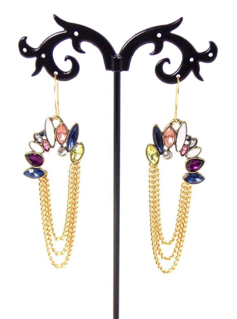 Multicolor Glass Faceted Gold Statement Earrings