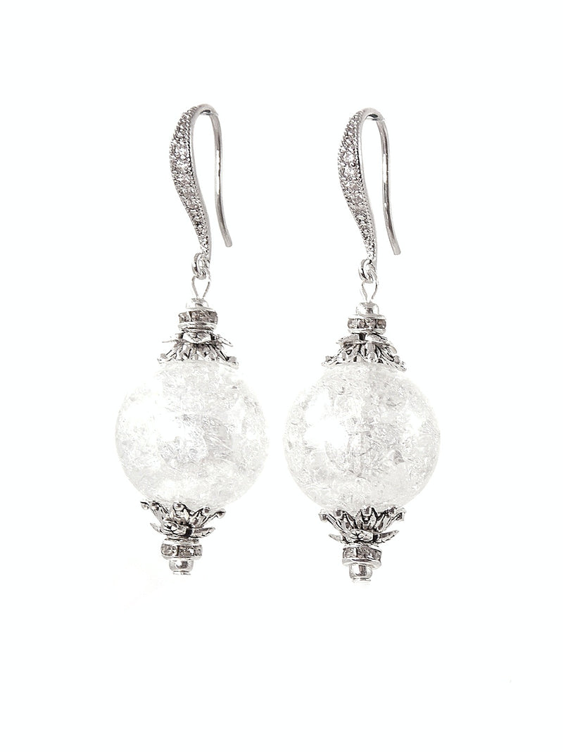 Crystal Crackle Ball Drop Silver Bridal Earrings