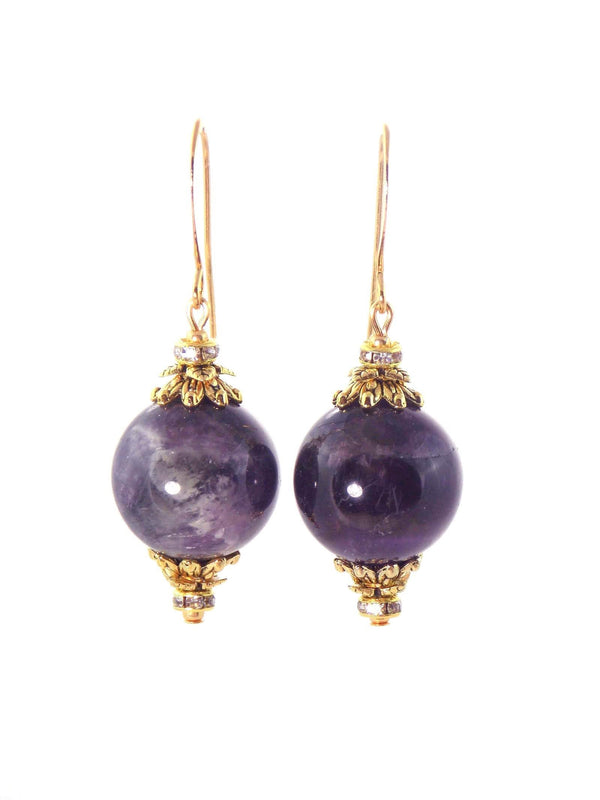 Amethyst Ball Drop Short Gold Statement Earrings by KMagnifiqueDesigns