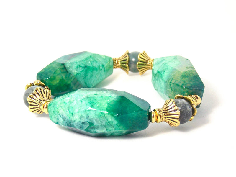 Chunky Green Agate Gold Plated Statement Bracelet