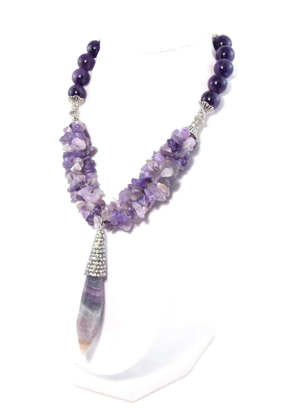 Amethyst Chunky Gemstone Crystal Pendant Silver Statement Necklace