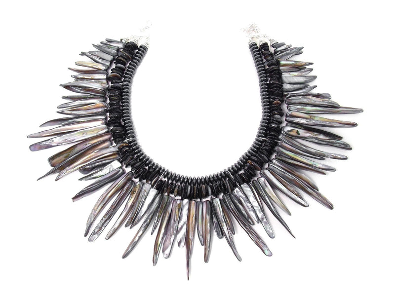 Gray & Black Shell African Style Bib Statement Necklace by KMagnifiqueDesigns