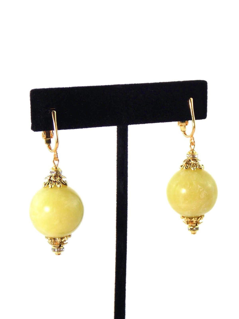Olive Jade Ball Drop Short Gold Statement Earrings by KMagnifiqueDesigns