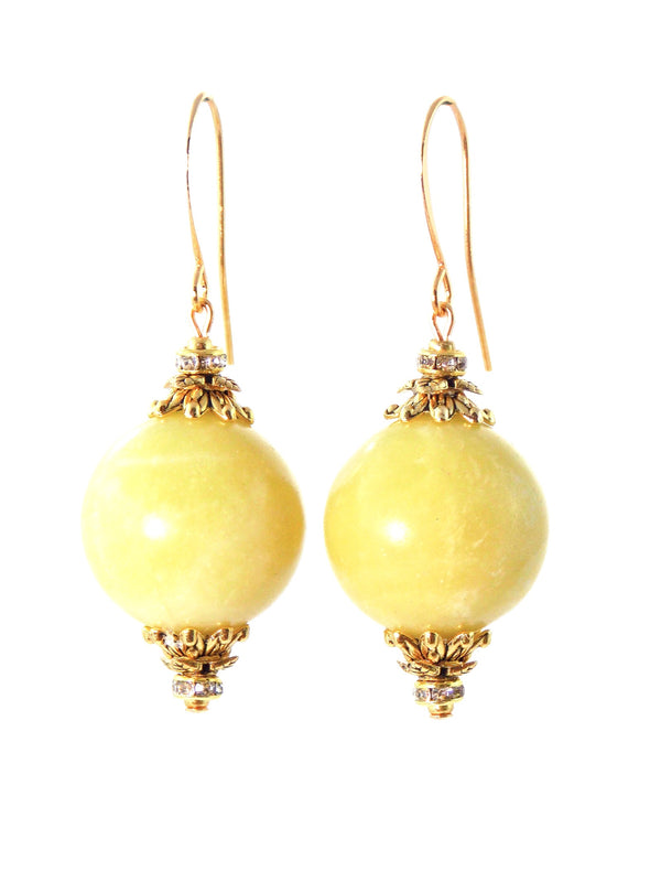 Olive Jade Ball Drop Short Gold Statement Earrings by KMagnifiqueDesigns