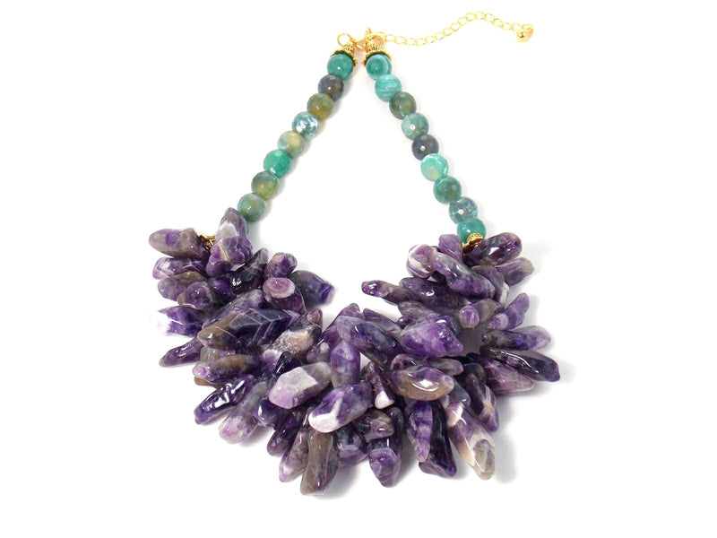 Chunky Amethyst Green Agate Statement Jewelry Set by KMagnifiqueDesigns