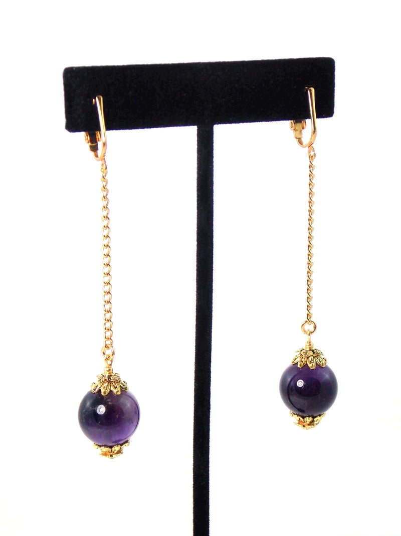 Amethyst Long Ball Drop Dangle Chain Statement Earrings by KMagnifiqueDesigns