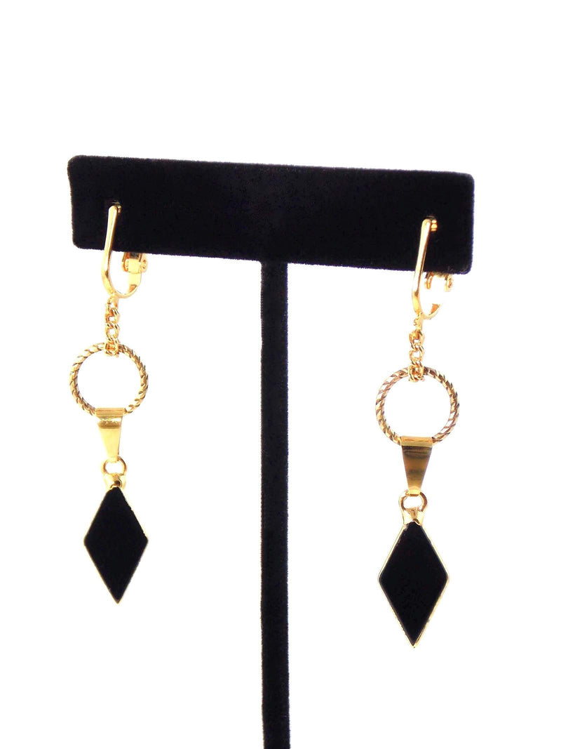 Black Agate Art Deco Charm Gold Plated Statement Earrings by KMagnifiqueDesigns