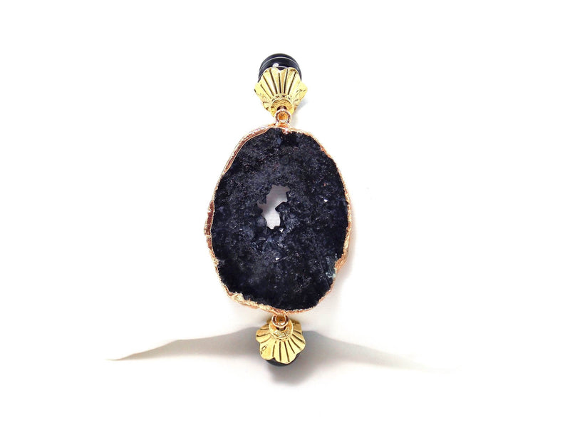 Black Druzy Crystal Quartz Gold Plated Statement Bracelet by KMagnifiqueDesigns