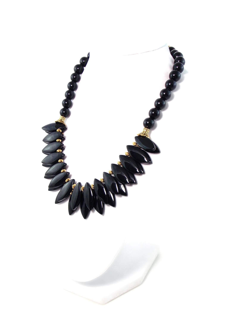 Black Agate Glass Spike Gold Bib Statement Necklace by KMagnifiqueDesigns