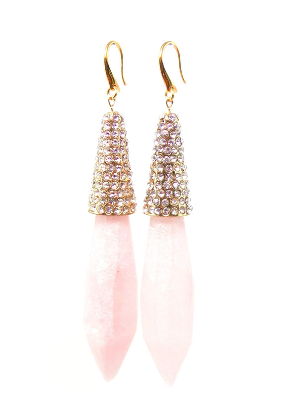 Pink Rose Quartz Chunky Crystal Pendant Statement Earrings by KMagnifiqueDesigns