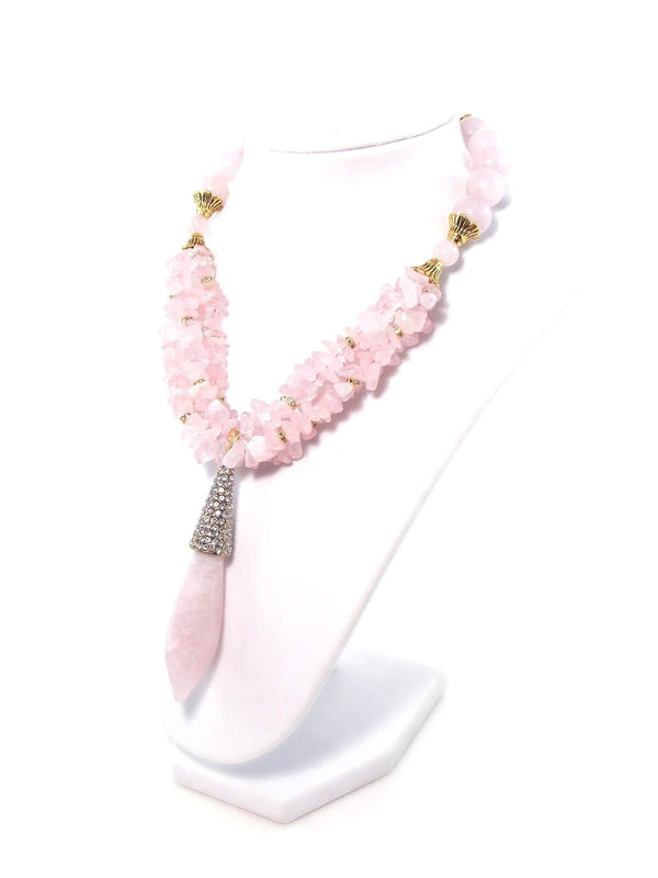 Pink Rose Quartz Chunky Crystal Pendant Statement Necklace by KMagnifiqueDesigns