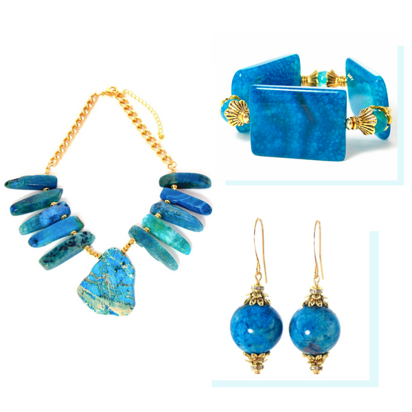 Blue Jasper Agate Gold Plated Statement Jewelry Set by KMagnifiqueDesigns