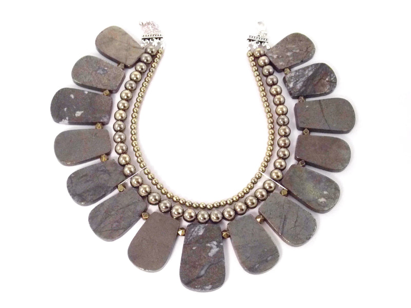 Pyrite Multi-Strand Silver Bib Statement Necklace by KMagnifiqueDesigns