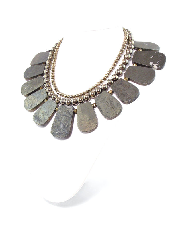 Pyrite Multi-Strand Silver Bib Statement Necklace by KMagnifiqueDesigns
