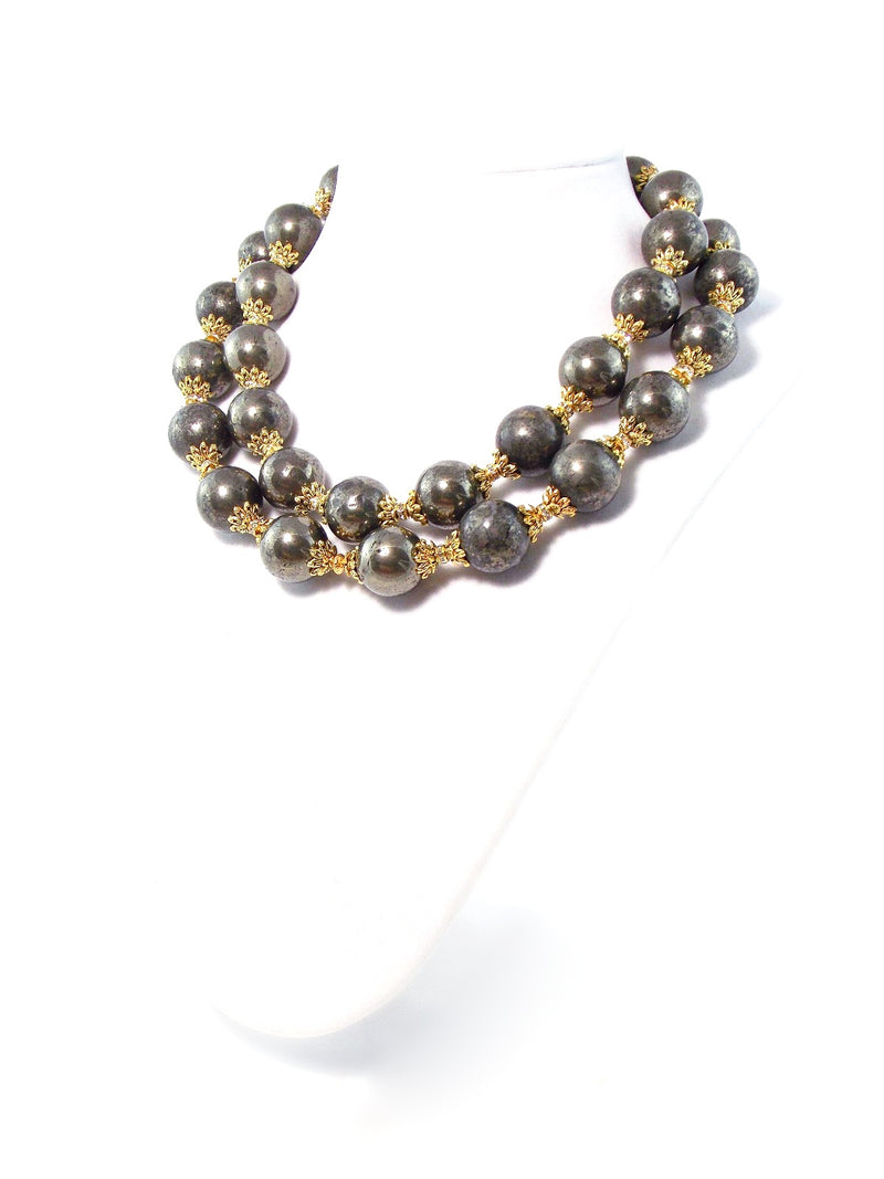 Pyrite Chunky Double Strand Gold Statement Necklace by KMagnifiqueDesigns