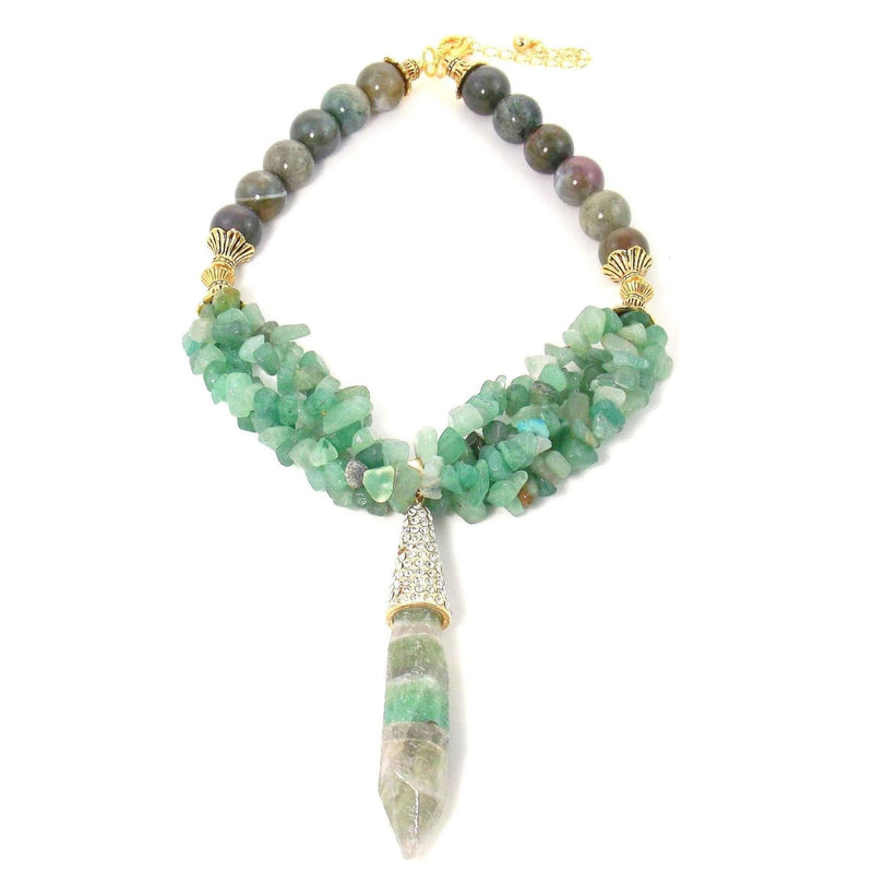 Green And Gold Crystal Pendant Chunky Gemstone Statement Necklace