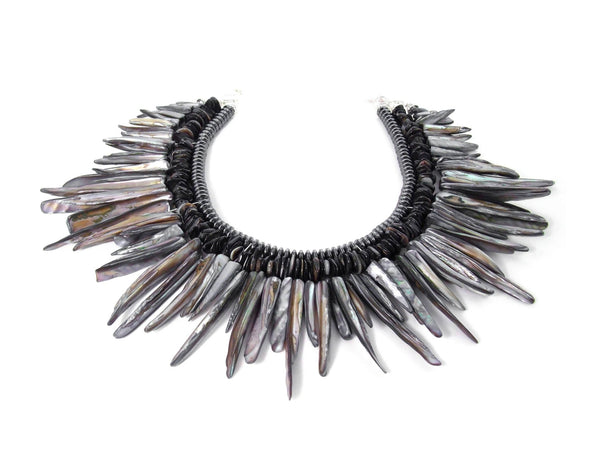 Gray & Black Shell African Style Bib Statement Necklace by KMagnifiqueDesigns