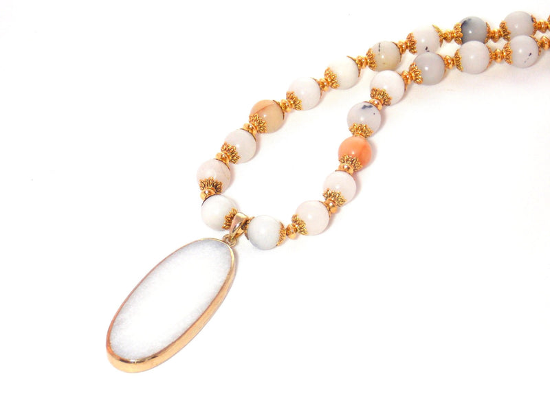 White Quartz Gold Plated Pendant Stone Necklace - KMagnifiqueDesigns