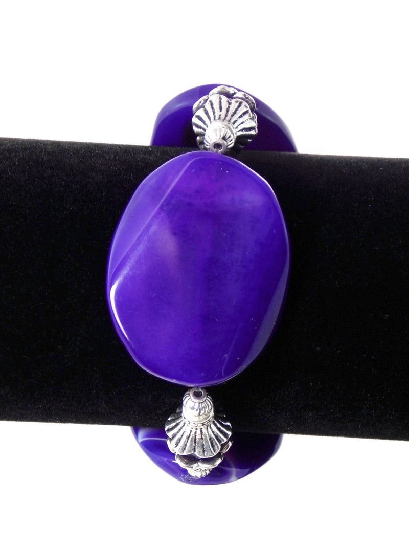 Purple Agate Silver Plated Chunky Statement Bracelet - KMagnifiqueDesigns